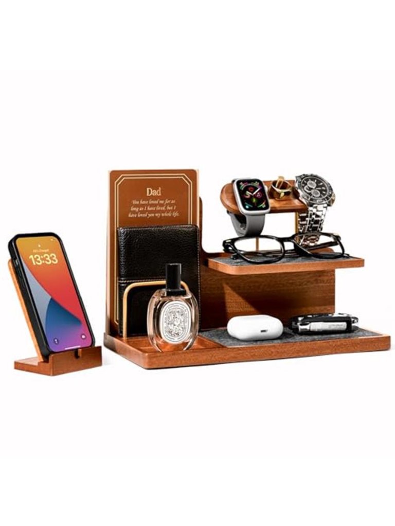 Fathers Day Gift For Dad Wooden Nightstand Organizer Stand Valet Tray